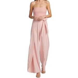 Alice + Olivia Bebe Linen‎ Blend Jumpsuit pink wide leg strapless new